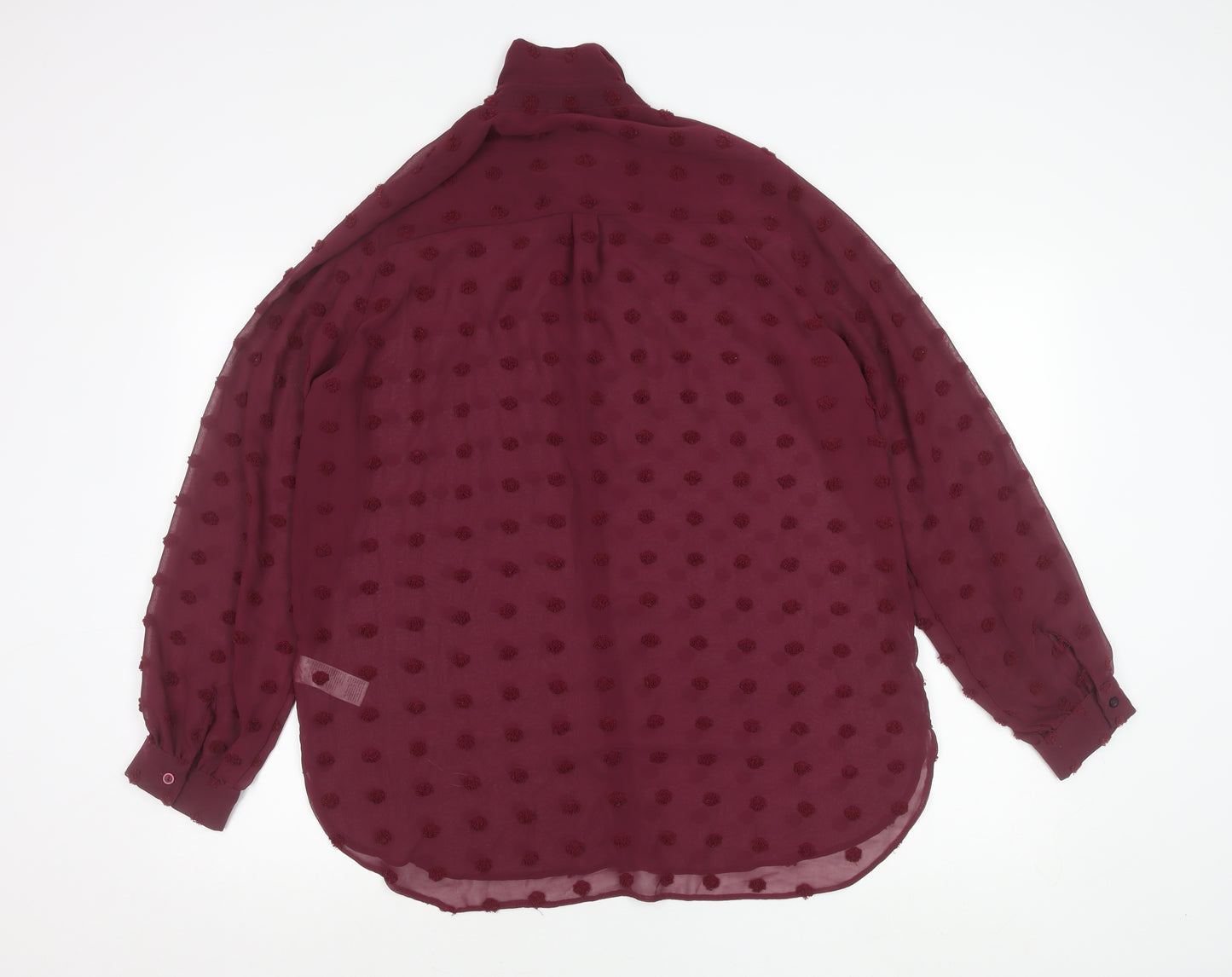 Wallis Women's Red Polka Dot Button-Up Chiffon Blouse UK 14