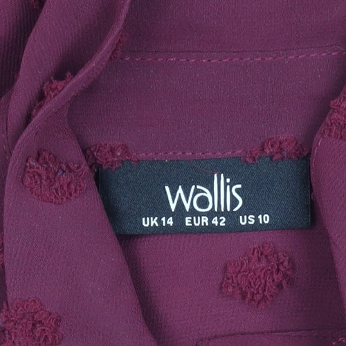 Wallis Women's Red Polka Dot Button-Up Chiffon Blouse UK 14