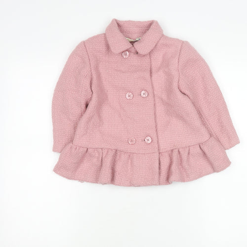 Molly n' Jack Girls Pink 3-4Y Double-Breasted Coat with Ruffle Hem