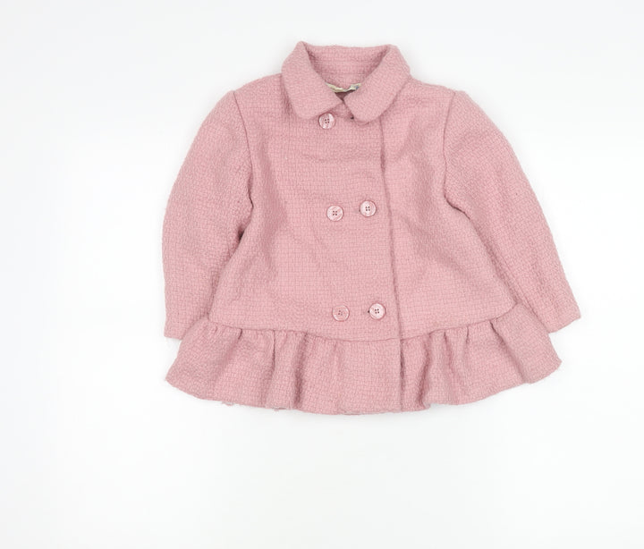Molly n' Jack Girls Pink 3-4Y Double-Breasted Coat with Ruffle Hem