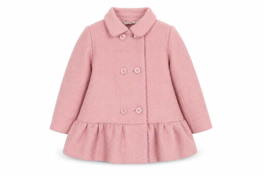 Molly n' Jack Girls Pink 3-4Y Double-Breasted Coat with Ruffle Hem