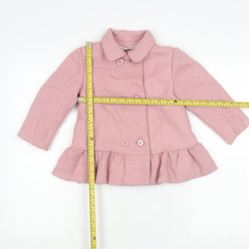 Molly n' Jack Girls Pink 3-4Y Double-Breasted Coat with Ruffle Hem