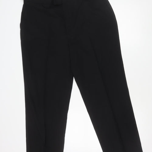 Moss Bros Men's Black Wool Blend Dress Trousers 38S Regular Fit