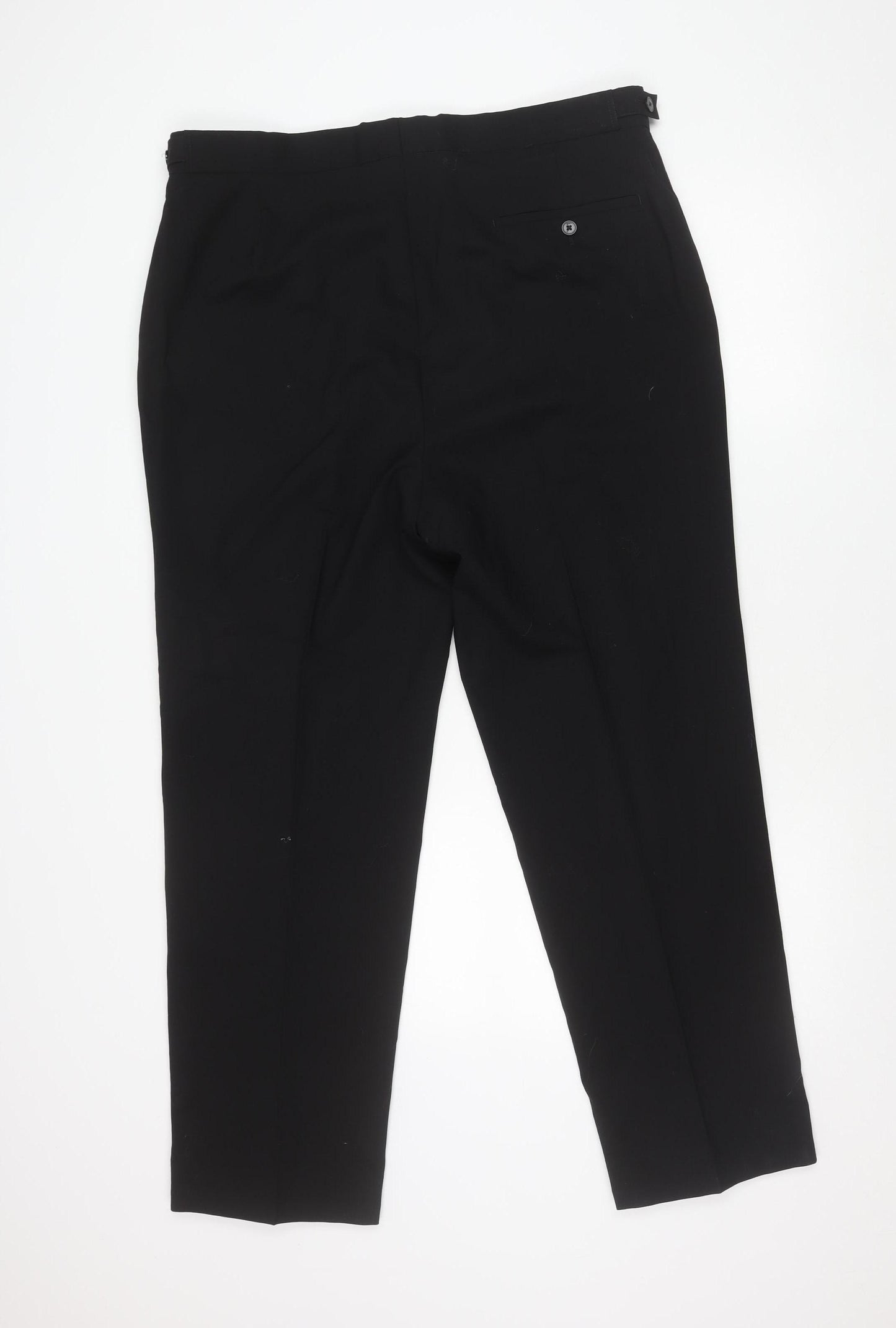 Moss Bros Men's Black Wool Blend Dress Trousers 38S Regular Fit