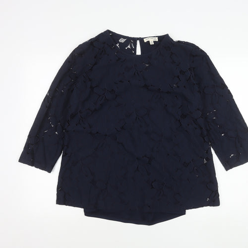 Faith and Joy Womens Blue Lace Tunic Blouse XL 3/4 Sleeve Round Neck