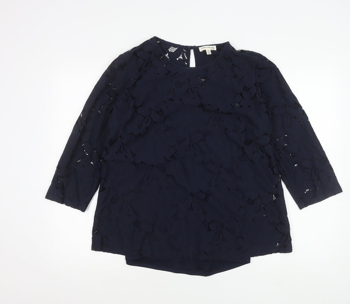 Faith and Joy Womens Blue Lace Tunic Blouse XL 3/4 Sleeve Round Neck