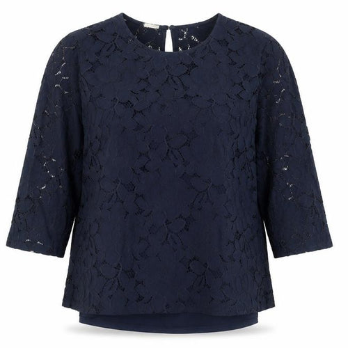Faith and Joy Womens Blue Lace Tunic Blouse XL 3/4 Sleeve Round Neck