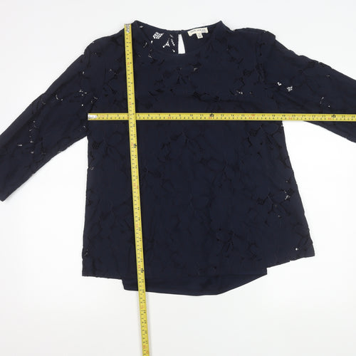 Faith and Joy Womens Blue Lace Tunic Blouse XL 3/4 Sleeve Round Neck