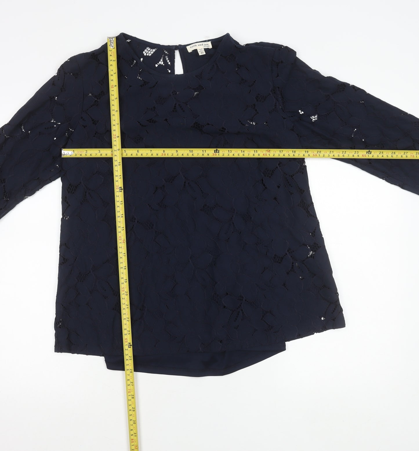 Faith and Joy Womens Blue Lace Tunic Blouse XL 3/4 Sleeve Round Neck