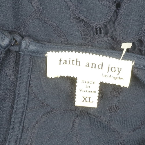 Faith and Joy Womens Blue Lace Tunic Blouse XL 3/4 Sleeve Round Neck