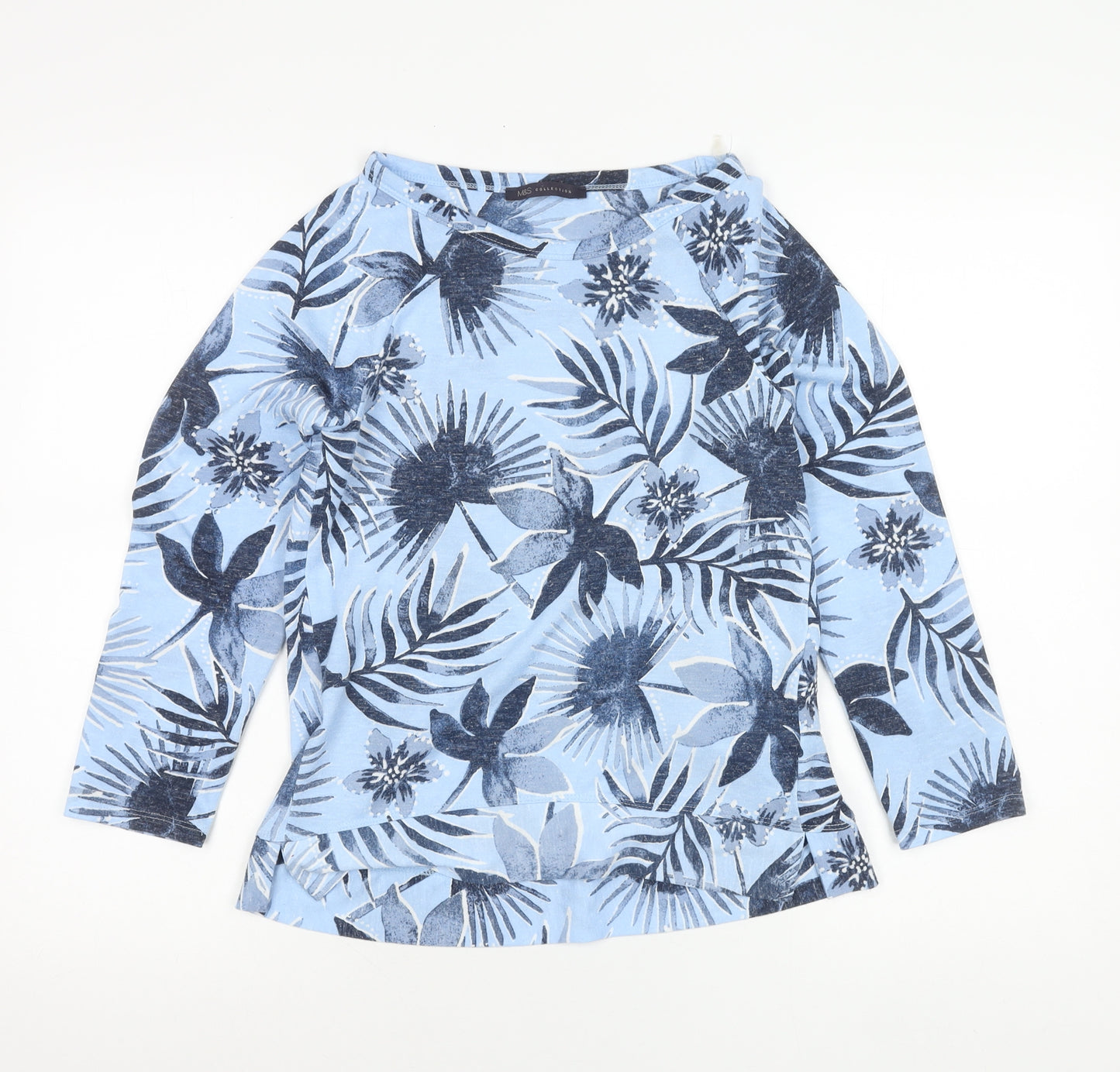 Marks and Spencer Women’s Blue Floral Boat Neck 3/4 Sleeve T-Shirt Size 6