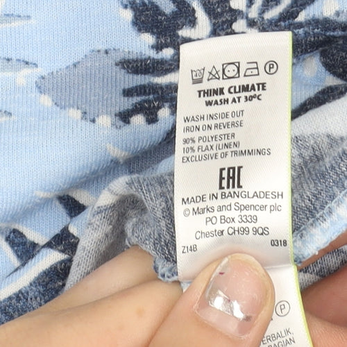 Marks and Spencer Women’s Blue Floral Boat Neck 3/4 Sleeve T-Shirt Size 6