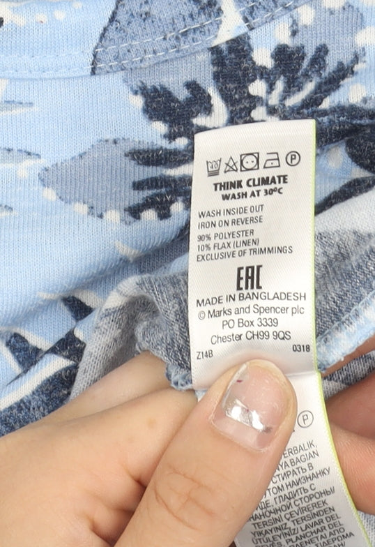 Marks and Spencer Women’s Blue Floral Boat Neck 3/4 Sleeve T-Shirt Size 6