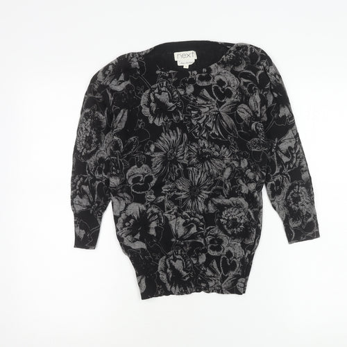 Next Women’s Black Floral Knit Tunic Blouse Size 6 Long Sleeve
