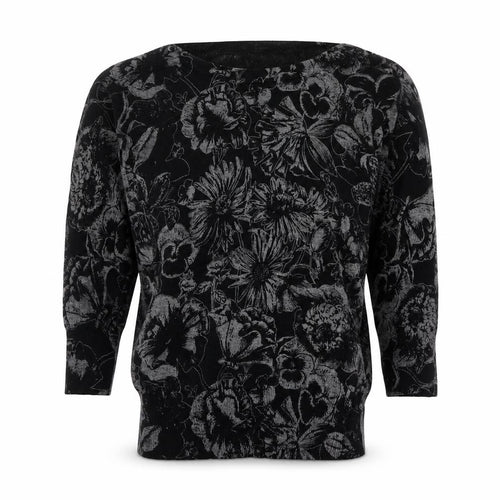 Next Women’s Black Floral Knit Tunic Blouse Size 6 Long Sleeve
