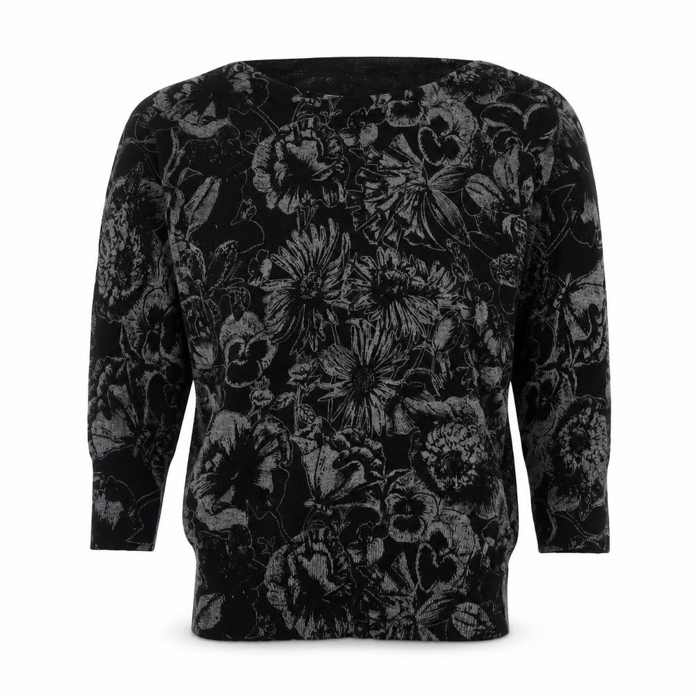 Next Women’s Black Floral Knit Tunic Blouse Size 6 Long Sleeve