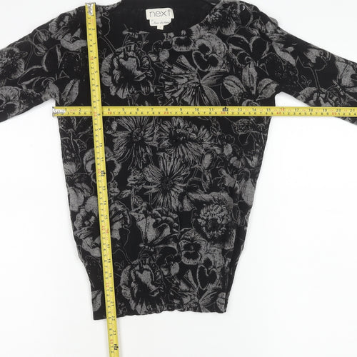 Next Women’s Black Floral Knit Tunic Blouse Size 6 Long Sleeve
