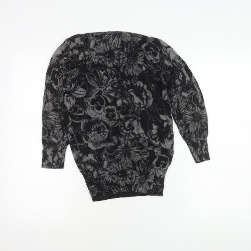 Next Women’s Black Floral Knit Tunic Blouse Size 6 Long Sleeve