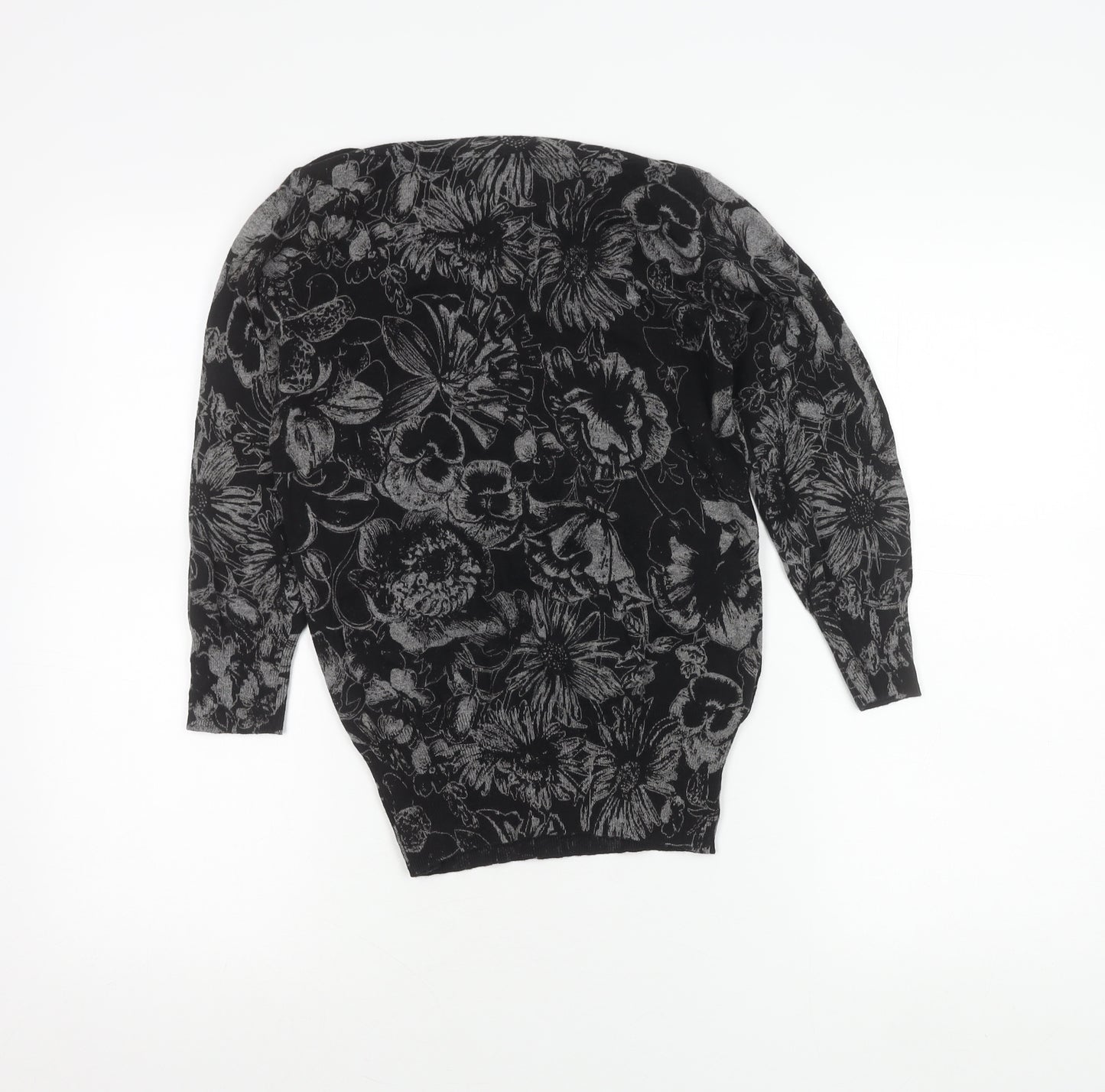 Next Women’s Black Floral Knit Tunic Blouse Size 6 Long Sleeve