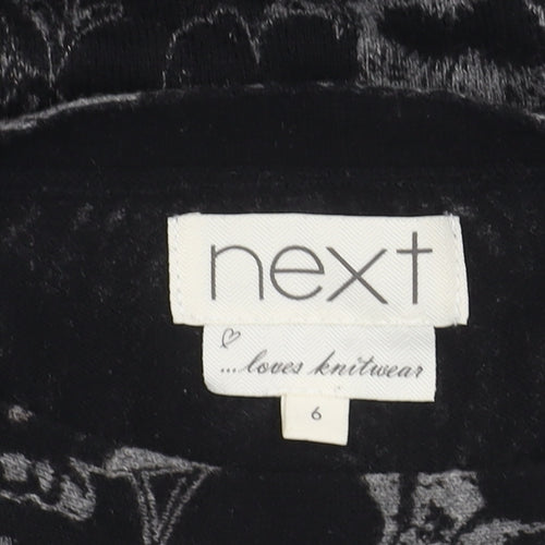 Next Women’s Black Floral Knit Tunic Blouse Size 6 Long Sleeve