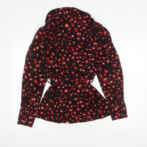 Glamorous Womens Black Red Wrap Blouse Size 10 Long Sleeve V-Neck