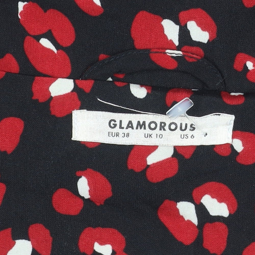 Glamorous Womens Black Red Wrap Blouse Size 10 Long Sleeve V-Neck