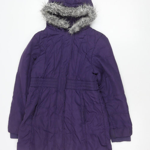 Peter Storm Girls Purple Puffer Coat 11-12 Years Hooded Winter Jacket