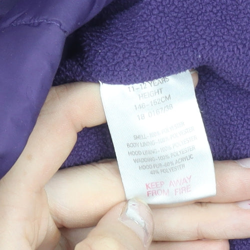 Peter Storm Girls Purple Puffer Coat 11-12 Years Hooded Winter Jacket