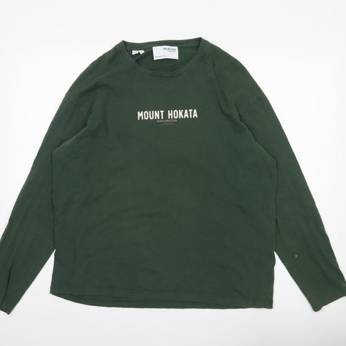 Selected Homme Men’s Green Long Sleeve Graphic Cotton T-Shirt L
