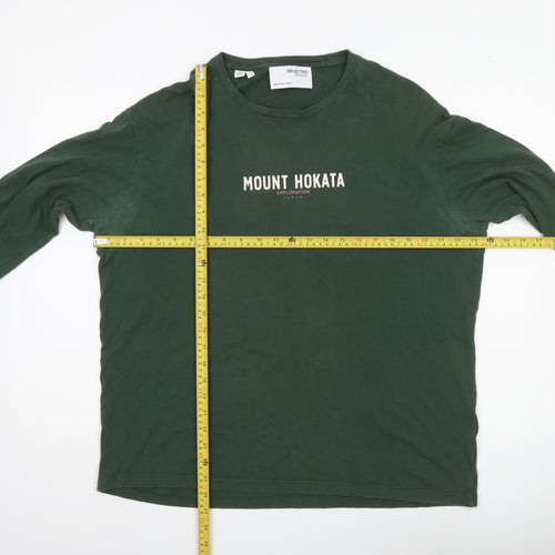Selected Homme Men’s Green Long Sleeve Graphic Cotton T-Shirt L