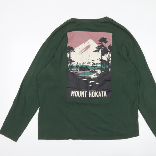 Selected Homme Men’s Green Long Sleeve Graphic Cotton T-Shirt L
