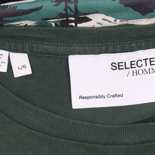 Selected Homme Men’s Green Long Sleeve Graphic Cotton T-Shirt L