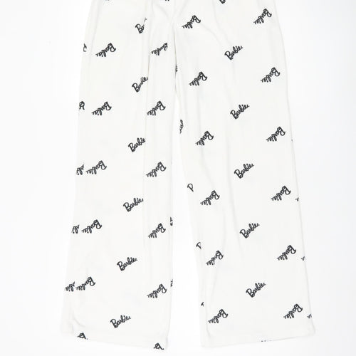 Barbie Womens White Pyjama Pants Size 10-12 Fleece Cartoon Logo