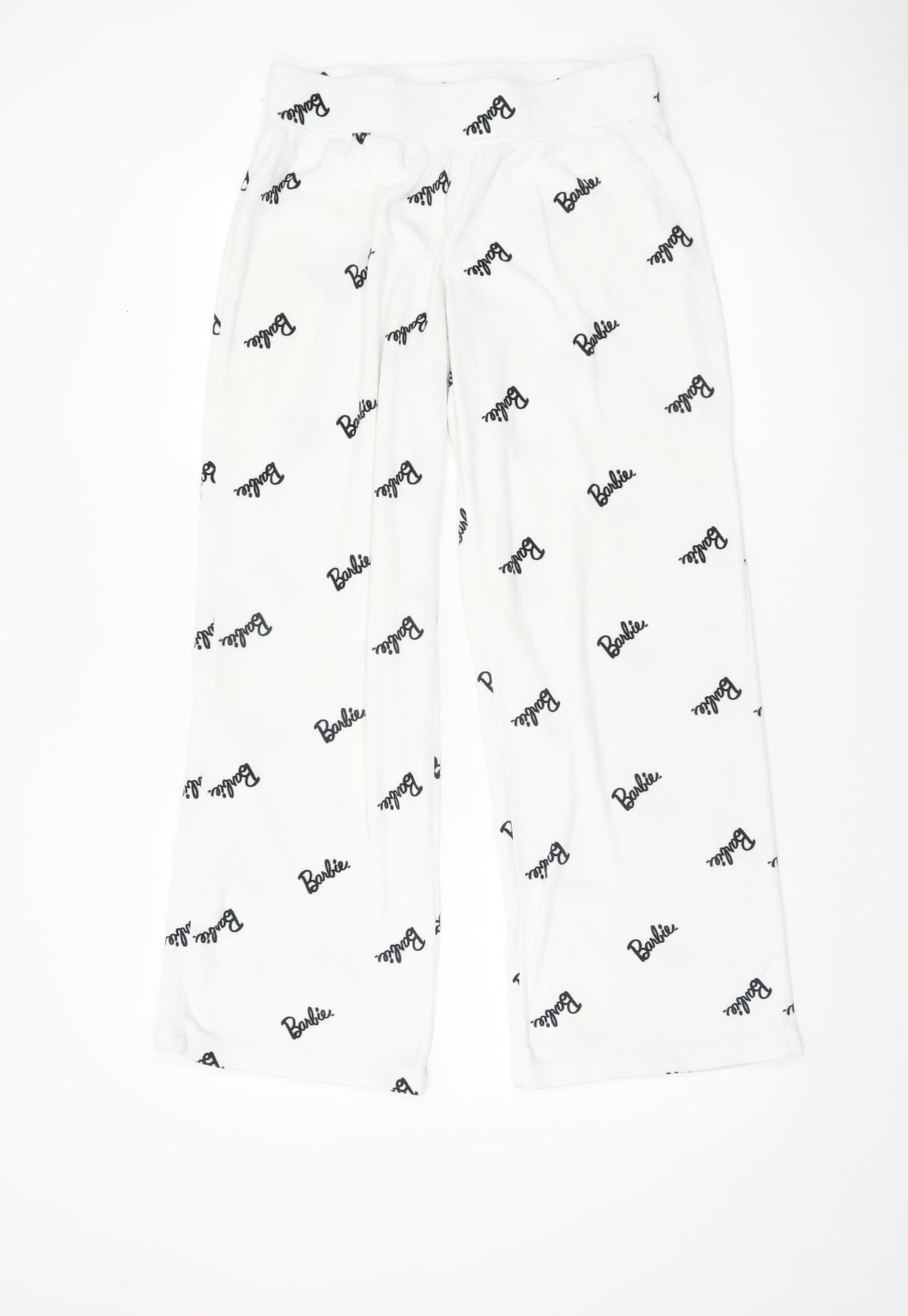 Barbie Womens White Pyjama Pants Size 10-12 Fleece Cartoon Logo