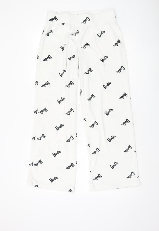 Barbie Womens White Pyjama Pants Size 10-12 Fleece Cartoon Logo