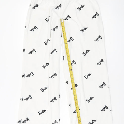 Barbie Womens White Pyjama Pants Size 10-12 Fleece Cartoon Logo