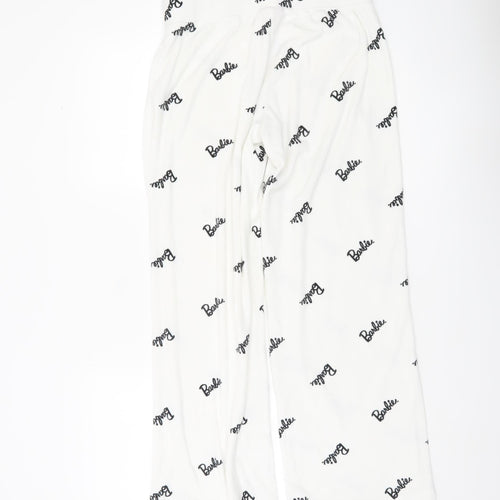 Barbie Womens White Pyjama Pants Size 10-12 Fleece Cartoon Logo