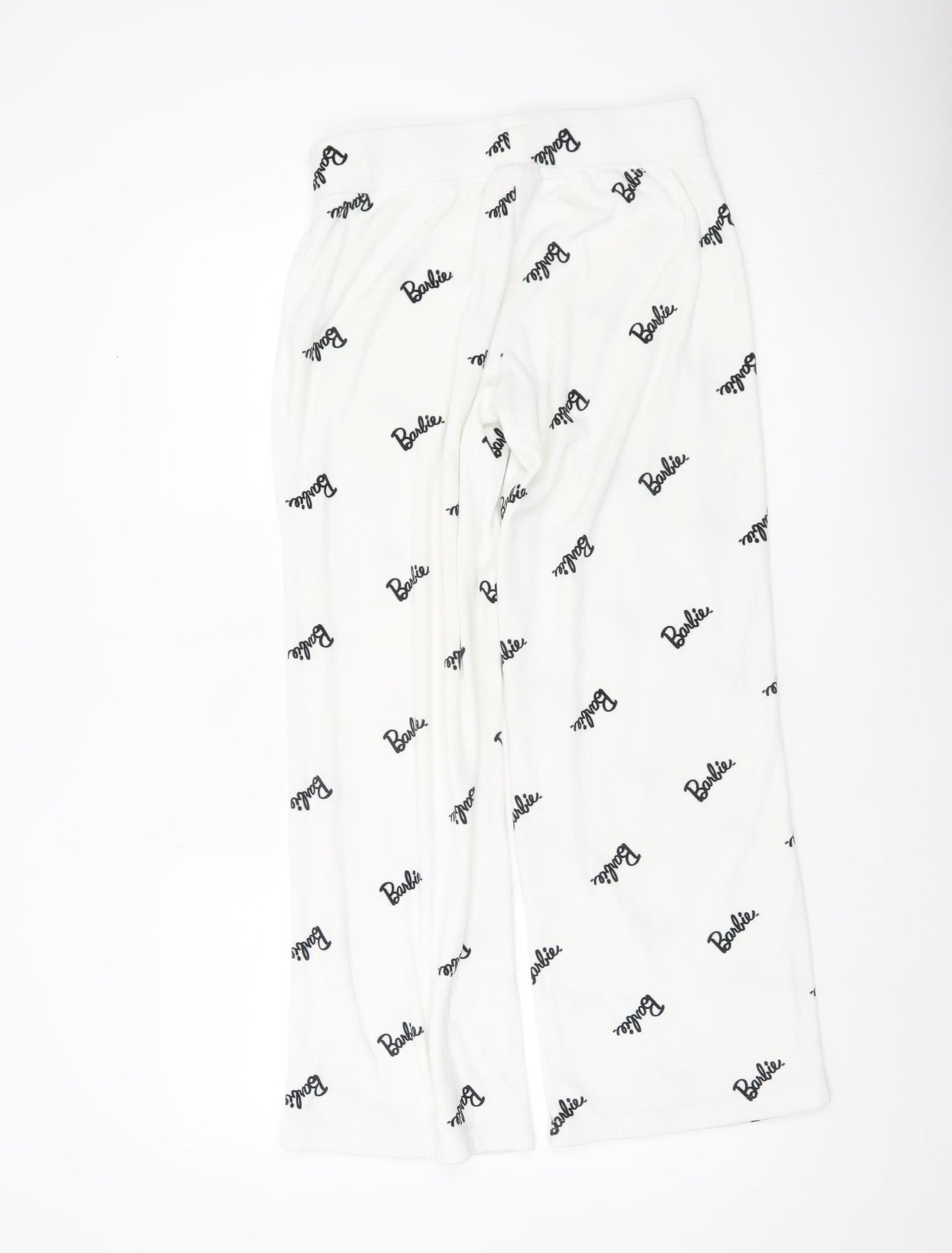 Barbie Womens White Pyjama Pants Size 10-12 Fleece Cartoon Logo