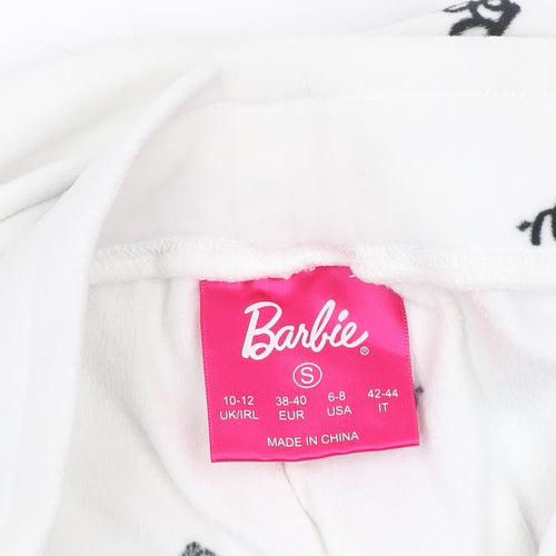 Barbie Womens White Pyjama Pants Size 10-12 Fleece Cartoon Logo