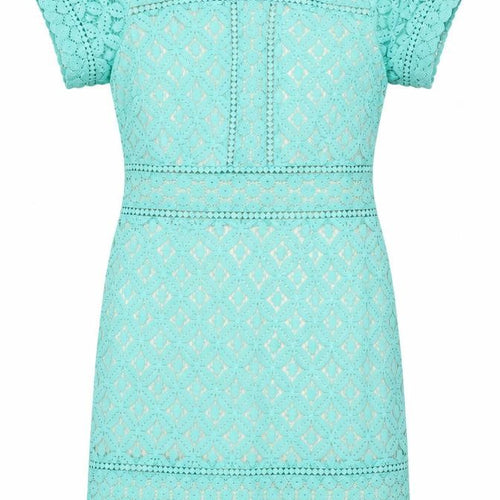 Oasis Women Blue Lace Sheath Dress Size M Short Sleeve