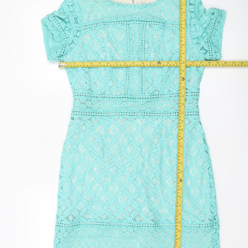 Oasis Women Blue Lace Sheath Dress Size M Short Sleeve