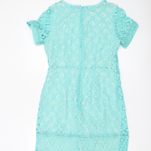 Oasis Women Blue Lace Sheath Dress Size M Short Sleeve