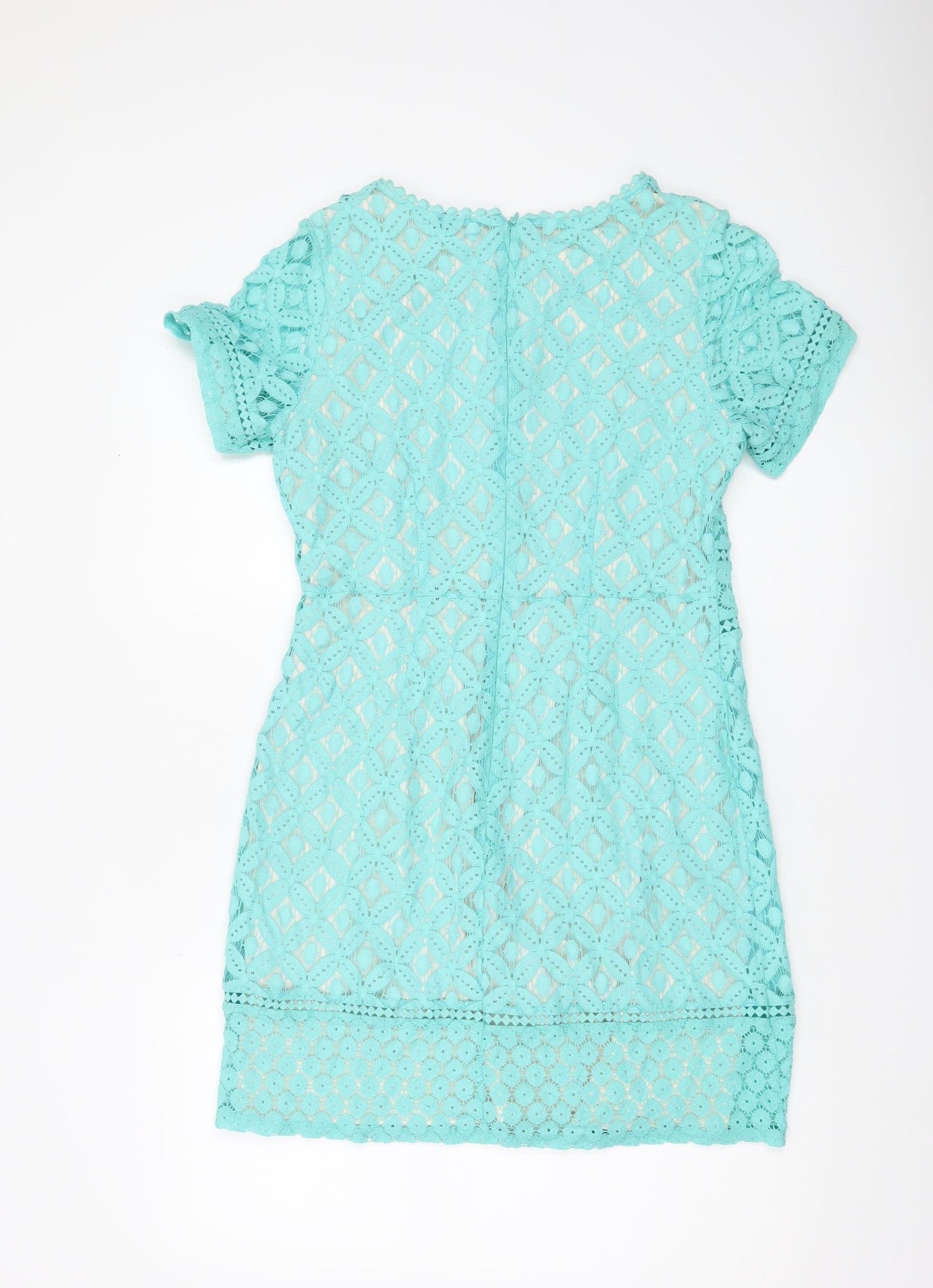 Oasis Women Blue Lace Sheath Dress Size M Short Sleeve