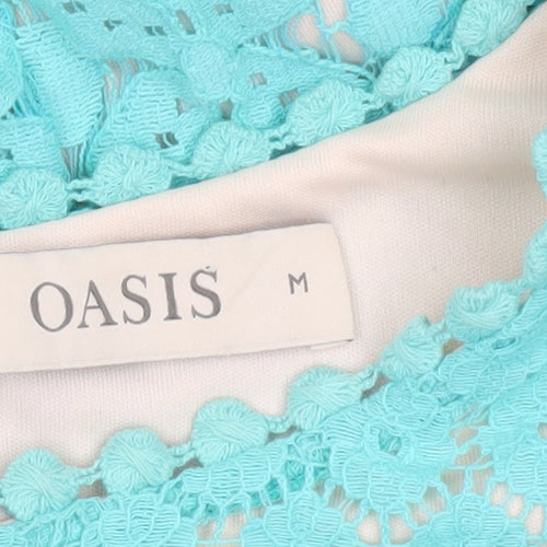 Oasis Women Blue Lace Sheath Dress Size M Short Sleeve