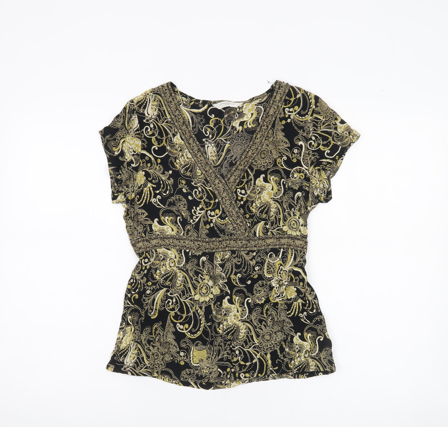 New Look Women’s Black Paisley Viscose Wrap Blouse UK 10