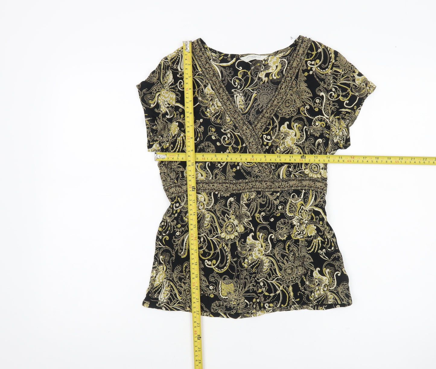 New Look Women’s Black Paisley Viscose Wrap Blouse UK 10