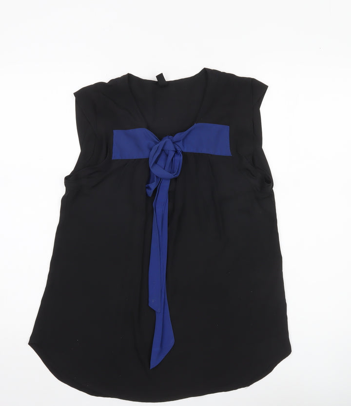 Vero Moda Womens Black Blue Bow Tunic Blouse Sleeveless Size L