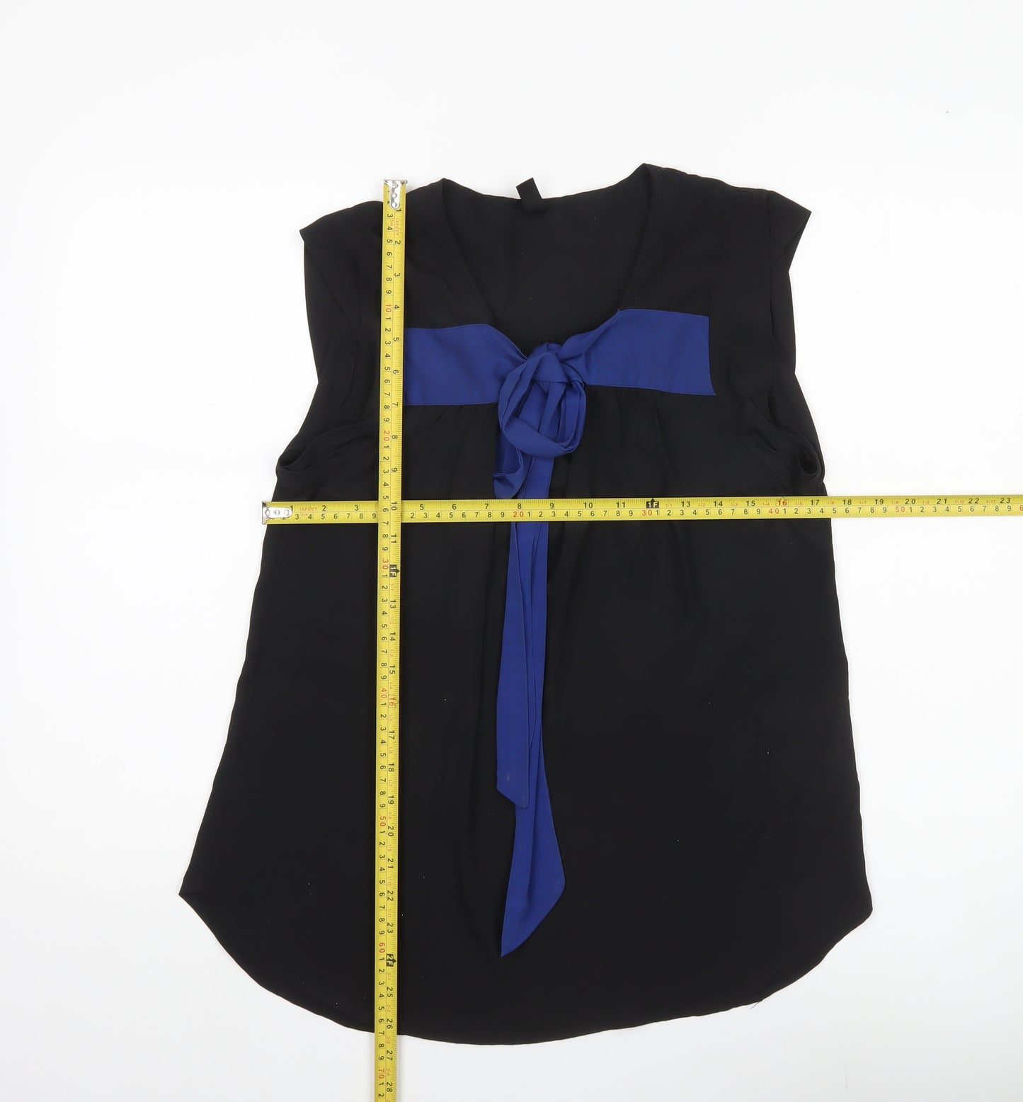 Vero Moda Womens Black Blue Bow Tunic Blouse Sleeveless Size L