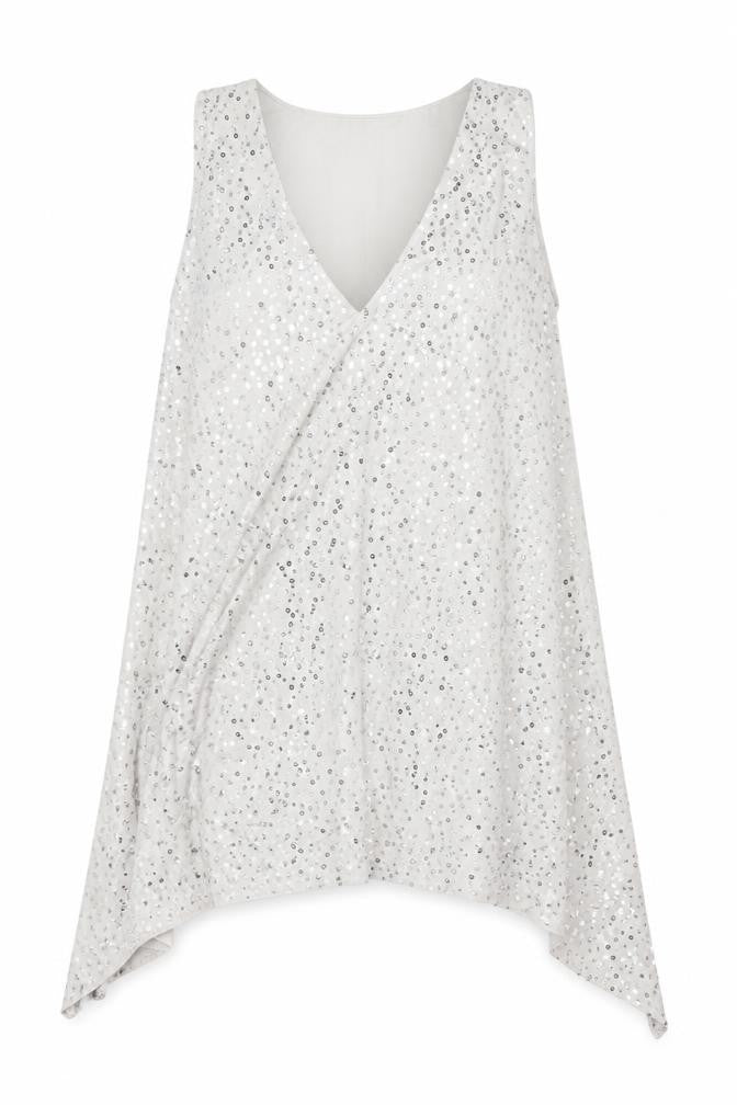 Front view of Isabella Oliver women’s silver sequin tunic tank top, size UK 4, party