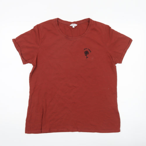 Neon Sheep Women’s Red Cotton T-Shirt L Embroidered Floral Casual Top
